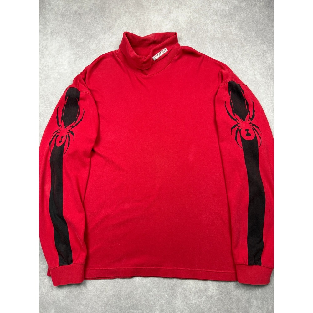VTG Y2K Spyder Men XL Red Long Sleeve Turtleneck Graphic Spider Sleeve Shirt